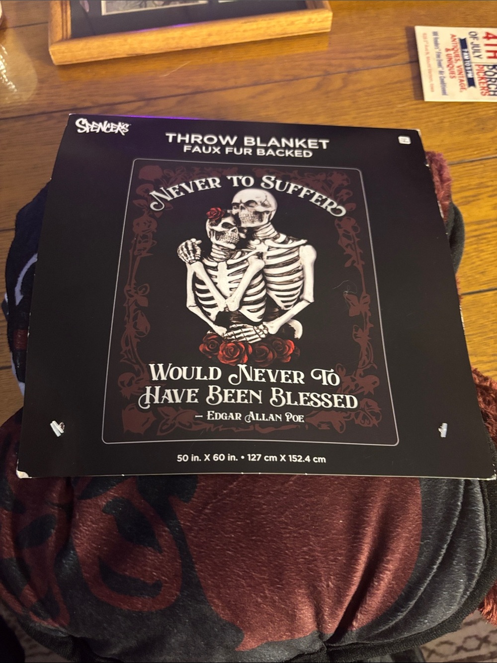 Spencer's Black Throw Blanket with Deep Red Skull & Rose Design